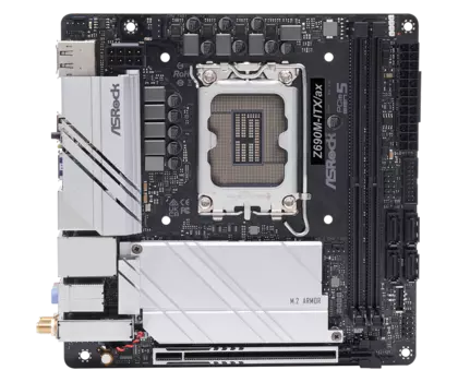 Материнская плата ASRock Z690M-ITX/AX, Socket1700, Intel Z690, 2xDDR4, PCI-Ex16, 4SATA3, 7.1-ch, 2.5GLAN, 6 USB 3.2, 2 USB Type-C, HDMI, DP, mini-ITX, Retail