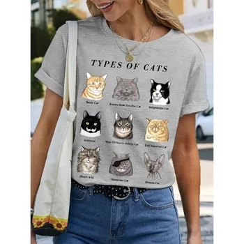 Летний топ с круглым вырезом и принтом 3D Cat, модные повседневные женские футболки с короткими рукавами XS