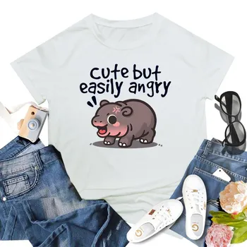 Bouncing Pig Moo Deng Printed Top Модный пуловер Повседневные универсальные футболки для женщин S асфальт