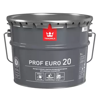 краска акриловая TIKKURILA Prof Euro 20 база А д/влажных помещений 9л белая, арт.700009643