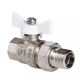 кран шаровой VALTEC Base со сгоном 1/2" ВН белая ручка бабочка латунь