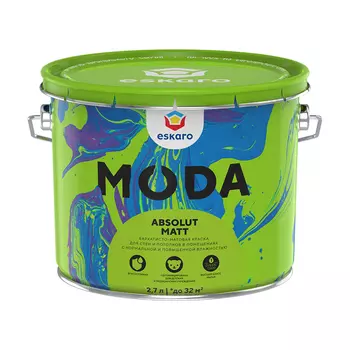 краска акриловая ESKARO Moda Absolut Matt база А для стен и потолков 2,7л белая, арт.4630042541054