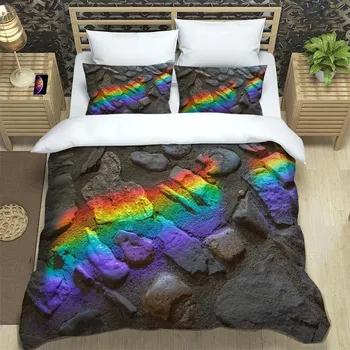 Rainbow Fresh classics Pattern Printing soft and comfortable Complete size Customizable comforter bedding sets EU single(135x200cm)