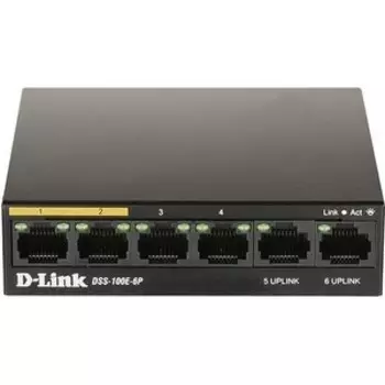 Коммутатор D-Link DSS-100E-6P/A1A 6x100Mb 1G неуправляемый