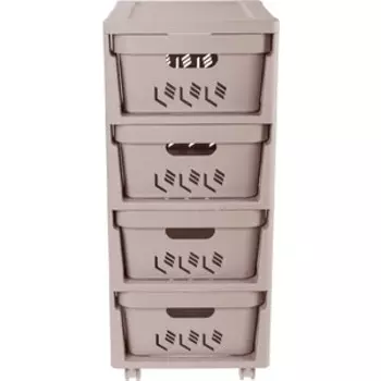 Комод Бытпласт DELUXE на колесах, 4 ящика, 300х385х690 мм (Светло-бежевый)