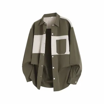 Color Blocked Long Sleeved Shirt Jacket for Men XXXL чёрный