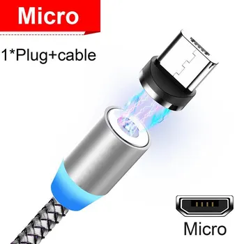 1 м 2 м 360 круглый магнитный светодиодный прочный нейлоновый кабель Micro USB C для зарядки iPhone - быстрая зарядка, прочный и удобный 1M Cable+Micro USB Plug чёрный
