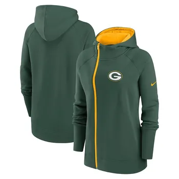 Женская худи с асимметричной молнией во всю длину реглан Nike Green Green Bay Packers, цвет Pkr Green