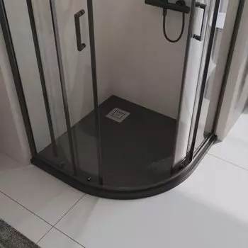 TRAY-MR-UNO-R-90-550-35-W-CR Поддон из искусственного мрамора в комплекте с сифоном с декоративной накладкой (хром)