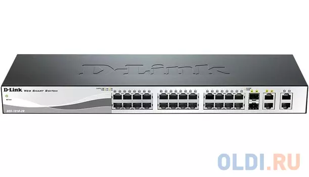 D-Link DES-1210-28/C2A Настраиваемый коммутатор WebSmart с 24 портами 10/100Base-TX, 2 портами 10/100/1000Base-T, 2 комбо-портами 100/1000Base-T/SFP