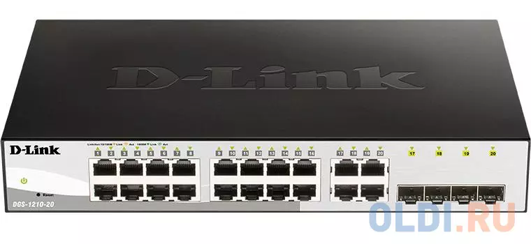 D-Link DGS-1210-20/F2A Настраиваемый коммутатор WebSmart с 16 портами 10/100/1000Base-T и 4 комбо-портами 100/1000Base-T/SFP