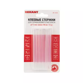 Клеевые стержни REXANT 7.4 мм x 10 см, прозрачный, 12 шт., блистер (09-1010)
