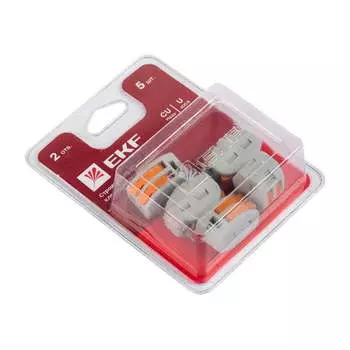 Клемма EKF СМК 222-412 2x0.0.8-2.5 мм, 5 шт., с рычагами, серый (plc-smk-412b)