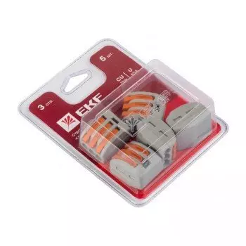 Клемма EKF СМК 222-413 3x0,32-1,83 мм, 5 шт., с рычагами, серый (plc-smk-413b)