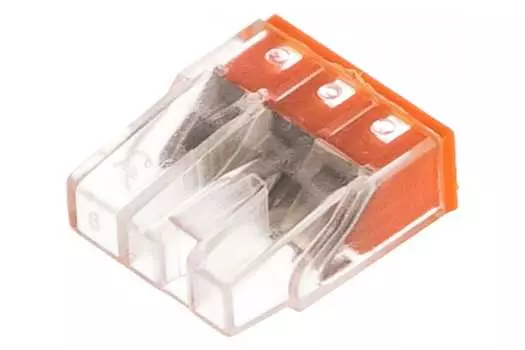 Клемма монтажная STEKKER LD2273-203 3x0,5...2,5 мм, оранжевая/прозрачная, для подключения одножильных проводников (32389)