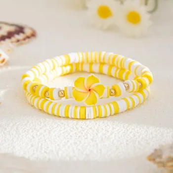 Bohemian Soft Clay Flower Elastic Beaded Bracelet For Women Summer Beach Party Colorful Handmade Jewelry Gift