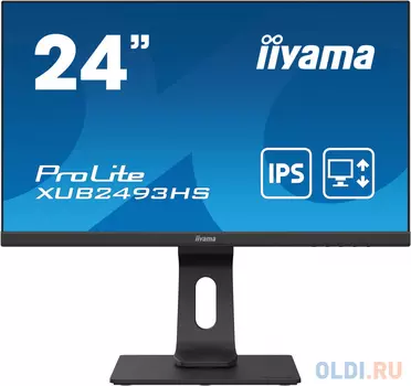 Монитор жидкокристаллический Iiyama Монитор LCD 24'' [16:9] 1920х1080(FHD) IPS, nonGLARE, 250cd/m2, H178°/V178°, 1000:1, 80M:1, 16,7 миллионов цветов, 4ms, VGA, HDMI, DP, USB-Hub, Height adj, Pivot, Tilt, Swivel, Speakers, Audio out, 3Y, Black