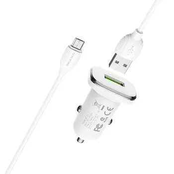 Автомобильное зарядное устройство Borofone BZ12A Lasting Power, USB, 3А, QC, кабель microUSB, белый