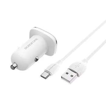Автомобильное зарядное устройство Borofone BZ12A Lasting Power, USB, 3А, QC, кабель USB Type-C, белый