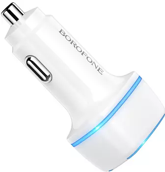 Автомобильное зарядное устройство Borofone BZ14, 2xUSB, 3А, 12 Вт, QC, кабель USB Type-C, белый