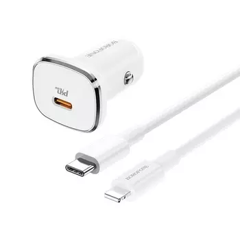 Автомобильное зарядное устройство Borofone Lasting power BZ12B, 1xUSB Type C, 3А, QC, PD, кабель Lightning 8-pin, белый