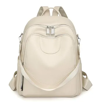 Soft Leather Simple and Large-capacity Backpack for Travel and Commuting чёрный