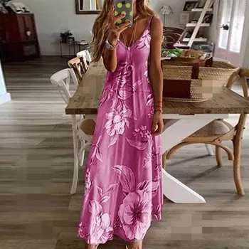 Женское платье Slim Slimming Long Flower Suspender Skirt 4XL синий
