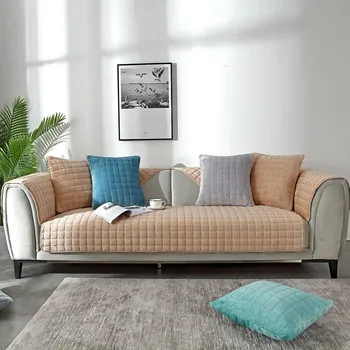 Зимний 1/2/3-местный нескользящий секционный диван-полотенце, толстый плюшевый чехол для дивана, мягкий бархатный плюшевый стеганый чехол для дивана для гостиной 70x70cm 1pc