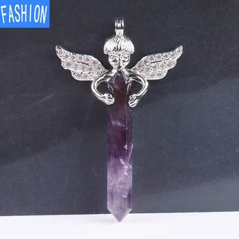 Натуральный кристалл шестиугольный кулон Купидон Алмазное ожерелье с крыльями ангела Кулон whitecrystal pt