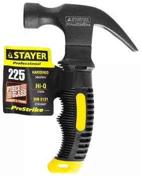 Молоток столярный, рукоять стекловолокно (фиберглас), боек сталь 225 г, STAYER PROFESSIONAL ProStrike Compact (2026-225)