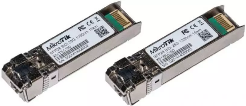 Модуль SFP28 Mikrotik XS+2733LC15D, 15 км, LC, Tx:1270 нм, Rx:1330 нм, 25 Гбит/с, SM, 2 шт. (XS+2733LC15D)