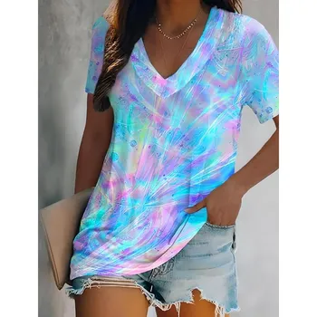 Верхние топы для женщин Tie Dye Casual в стиле манга Corta con cuello en V Топы Regulares Estampado Diario Camisetas coloridas de Primavera XS