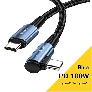Essager 100 Вт 60 Вт кабель USB Type C к USB C угол 90 градусов для iPad MacBook Pro Xiaomi Samsung Huawei быстрая зарядка Type-C провод даты 1m 100W Cable чёрный