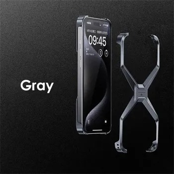 Съемные чехлы для телефонов без оправы из алюминиевого сплава типа X для iPhone 13 14 15 Pro Max, металлический противоударный чехол с рассеиванием тепла, принципиально For iPhone 15 ProMax серый