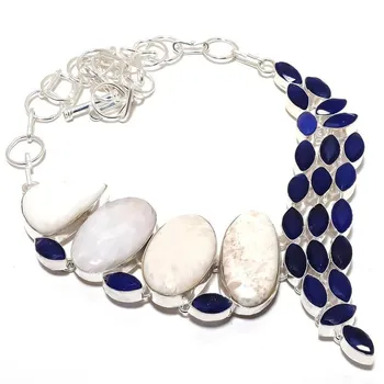 Scolecite, Sapphire Gemstone 925 Sterling Silver Jewelry Necklace 18 MQ-1226 18 синий