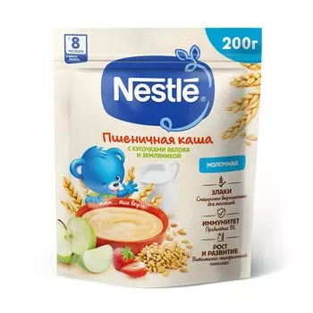 Пшеничная молочная каша Nestle с земляникой и яблоком с 8 месяцев, 200 г