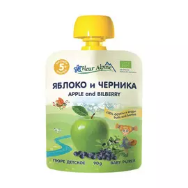 Пюре детское Fleur Alpine ЯБЛОКО и ЧЕРНИКА, с 5 месяцев, 90 г