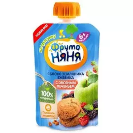 Пюре ФрутоНяня яблоко-земляника-ежевика с овсяным печеньем 90 г, с 6 месяцев