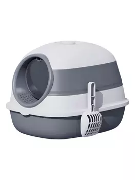 Pet-it домик-туалет для кошек складной Compact (совок и фильтр в наборе) (54 х 42 х 40 см.Серо-белый)