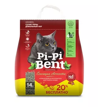 Pi-Pi-Bent Сенсация свежести наполнитель минеральный комкующийся (5 кг. + 20%, 14 л.)