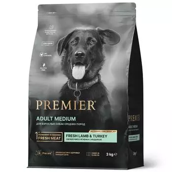 Premier Dog Adult Medium сухой корм для взрослых собак средний пород (Ягненок и индейка, 3 кг.)