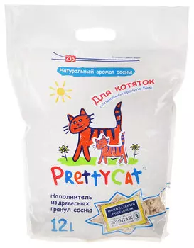 PrettyCat Wood Granules наполнитель древесный впитывающий для котят (4 кг., 12 л.)