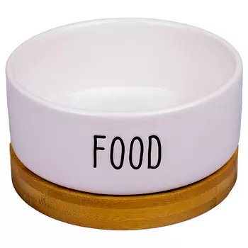 Mr.Kranch Bamboo Food миска керамическая на бамбуковой подставке (340 мл., Белая)