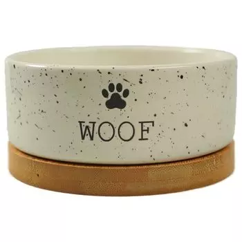 Mr.Kranch Bamboo Woof миска керамическая на бамбуковой подставке (470 мл., Белая)