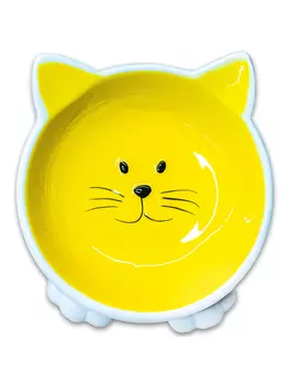 Mr.Kranch миска керамическая мордочка кошки наклонная (100 мл., Желтая)