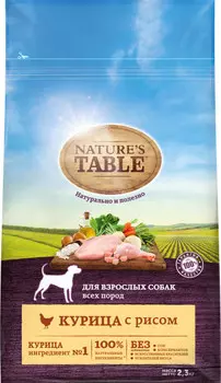 NATURE`S TABLE корм для взрослых собак всех пород (Курица и рис, 2,3 кг.)