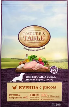 NATURE`S TABLE корм для взрослых собак всех пород (Курица и рис, 500 г.)