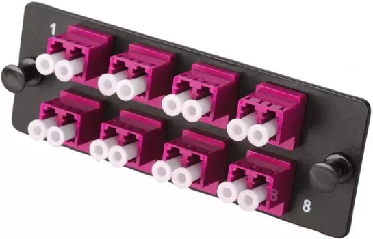 Комплект Eurolan 38M-40-2L-08BL планка Q-SLOT с 8 адаптерами дуплекс LC OM4, монтажные шнуры, КДЗС