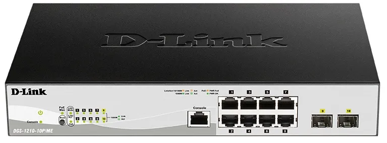 Коммутатор PoE D-link DGS-1210-10P/ME/B1A 8xUTP 100/1000, 2xSFP Gigabit, 78Wt, L2