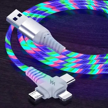 3 в 1 светящийся зарядный кабель быстрая зарядка Flow светящийся USB-кабель для Samsung Iphone XiaoMi HuaWei синий